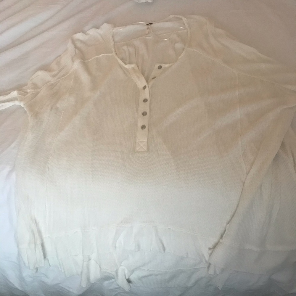 Free People cream/white half button top